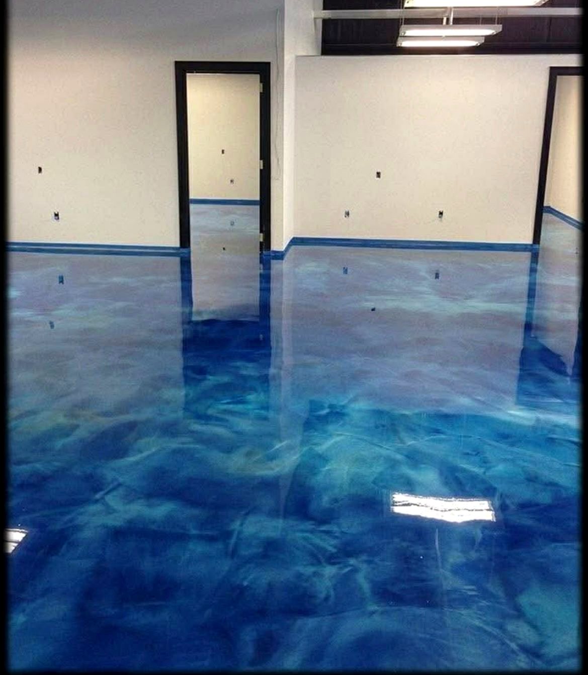 Blue decorative epoxy floor by AMM PAINTER LLC